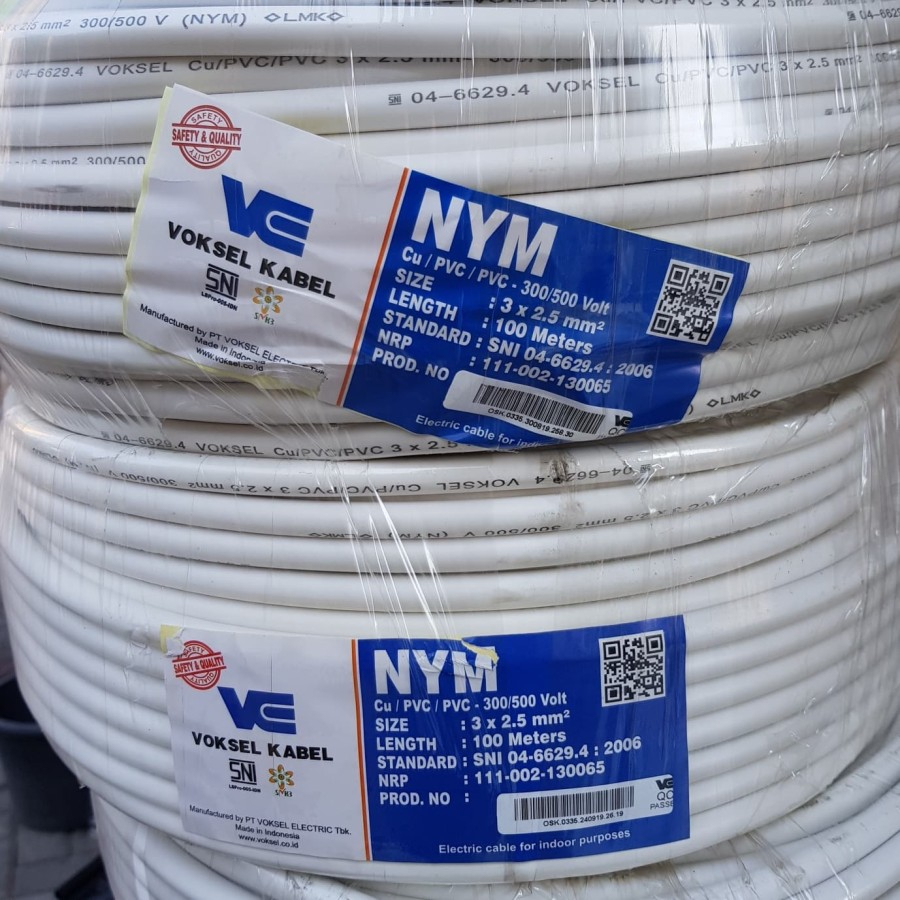 Kabel Listrik NYM 3x2.5 Voksel 100 Meter / Kabel NYM 3x2.5 Voksel 100M