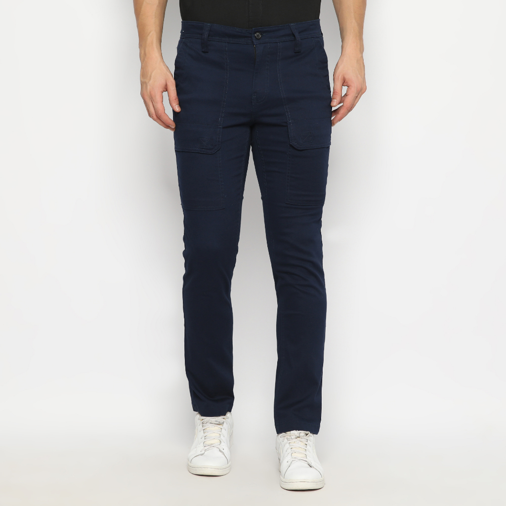 POLICE Celana Cargo Panjang Biru Tua Slim Fit Pria
