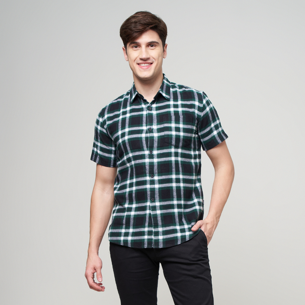 GABRIELLE Kemeja Flanel Motif Kotak-kotak Pria Lengan Pendek Regular Fit BABC292M0323