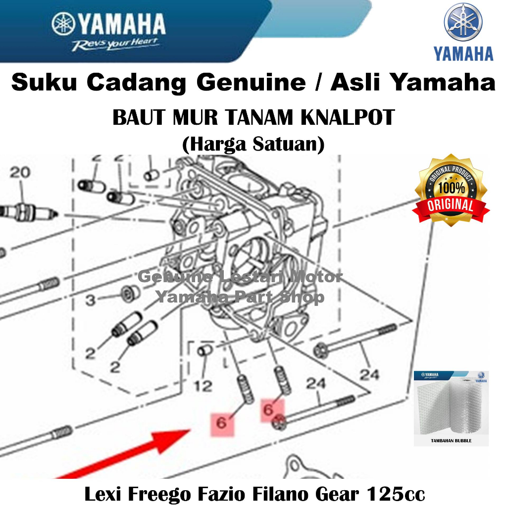 Baut Mur Tanam Knalpot Freego Lexi Fazio Filano Gear 125 Asli Yamaha Surabaya