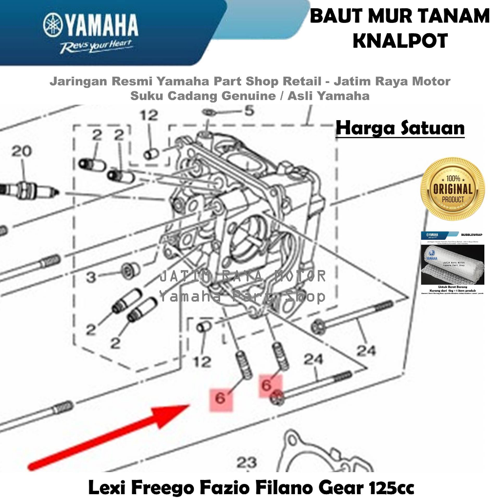 Baut Mur Tanam Knalpot Fazio Lexi Freego Filano Gear 125 Asli Original Yamaha Surabaya