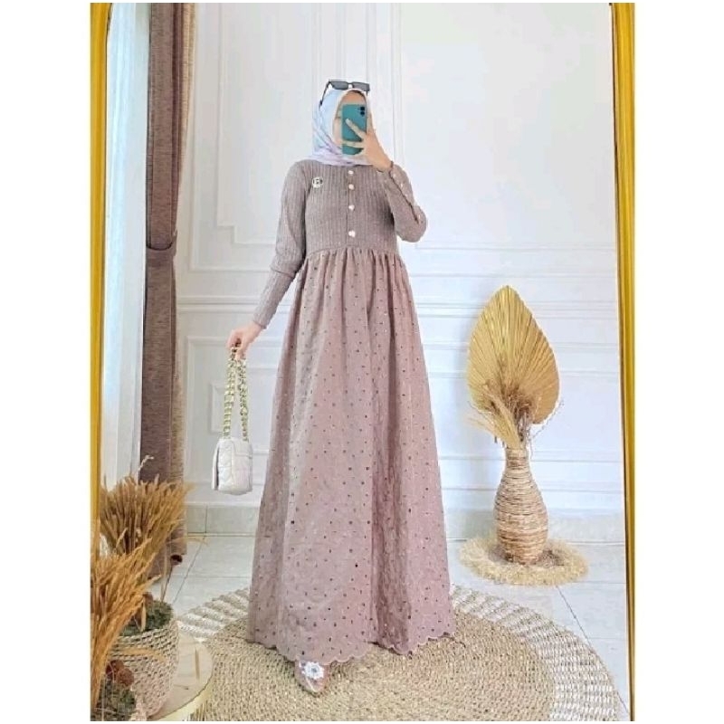 Gamis/Dress Knit mix Katun Bordir Import Cantik Alvaro Collections