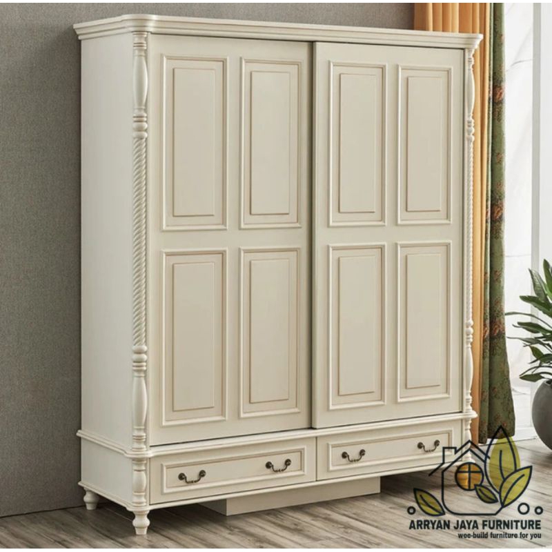 lemari pakaian 2 pintu sliding jumbo / lemari baju kayu mahoni duco