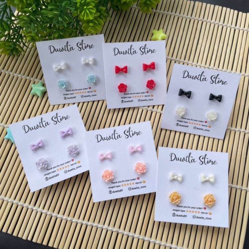 HANDMADE ANTING TUSUK PLASTIK ANAK/DEWASA MOTIF PITA-MAWAR MINI (BUNDLE)