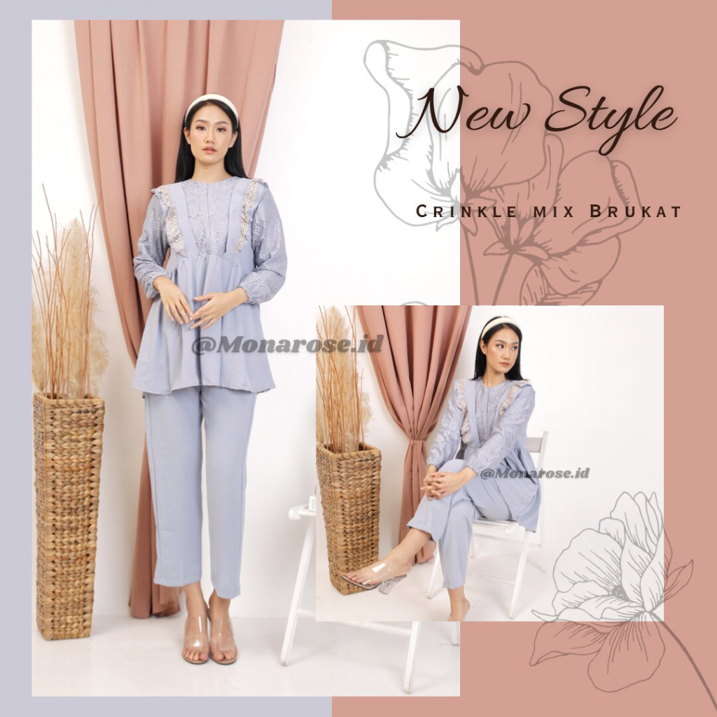 BISA COD SALE ONE SET CRINKLE -  KIRANA SET TUNIK TERBARU CRINKLE PREMIUM MIX BRUKAT RENDA BORDIR BU