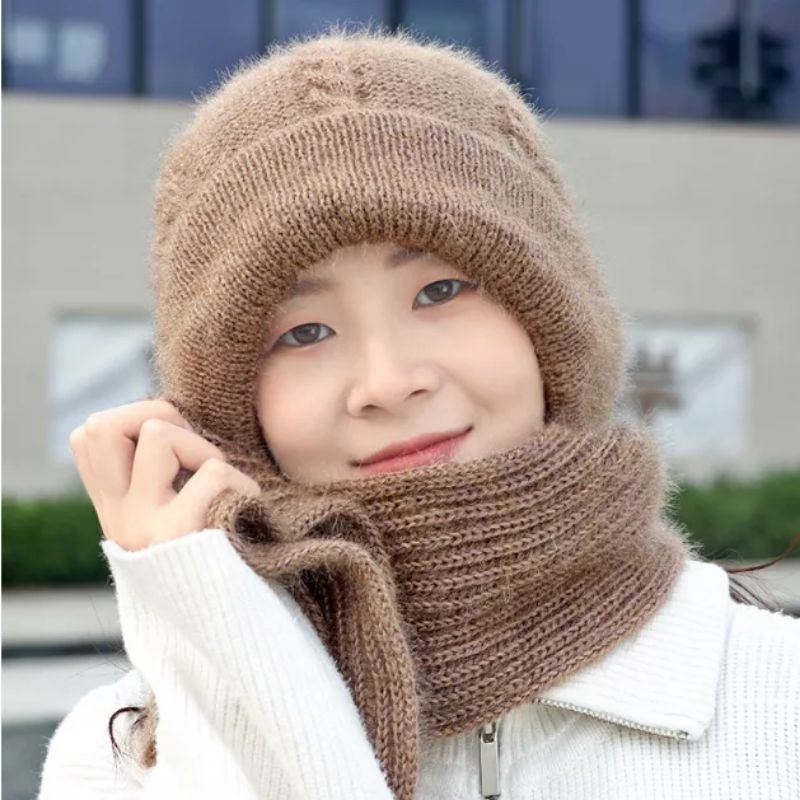 Happy Tuummy Topi Kupluk Syal Wanita Musim Dingin Hijab