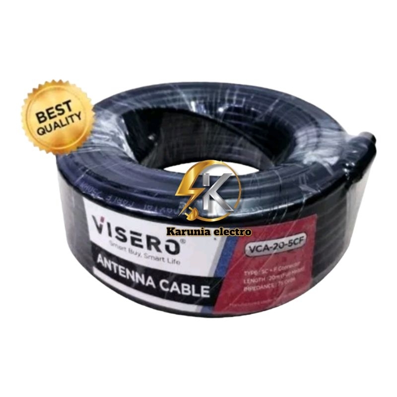 kabel tv 20meter visero lengkap jek antena +jek f konektor