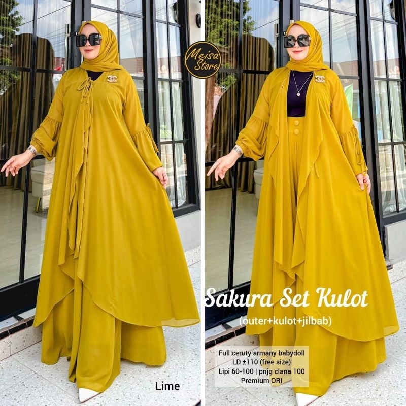 SETELAN KULOT,OUTER HIJAB PREMIUM SAKURA SET OOTD BERBIE