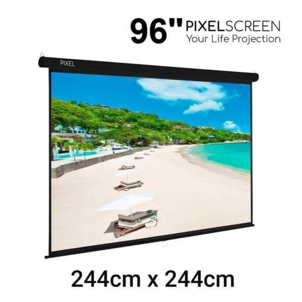 Screen Wall 96" Pixel Screen Proyektor Wallmount 244cmx244cm Layar Proyektor Gantung