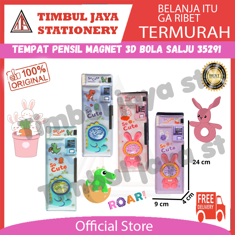 

Tempat pensil magnet murah kotak pensil aesthetic bola salju lucu dan unik karakter rabbit dan dino 35291