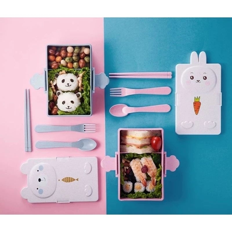 [ COD ] Kotak Makan Anak Karakter Kelinci / Lunch Box Anak Motif Kelinci Free