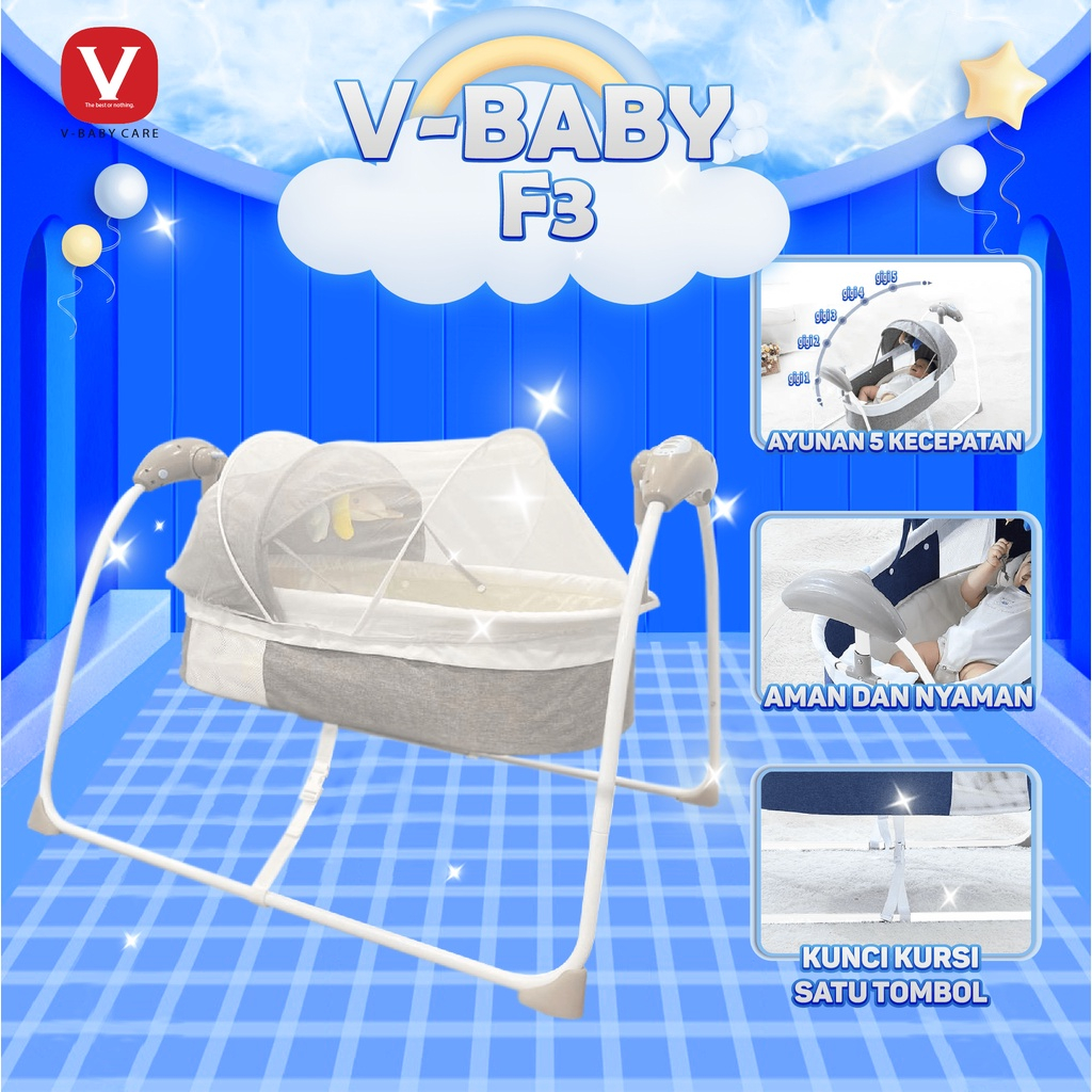 V-BABY Surabaya Kasur Ayun Elektrik (remote control gratis, mainan, kelambu, fungsi bluetooth)