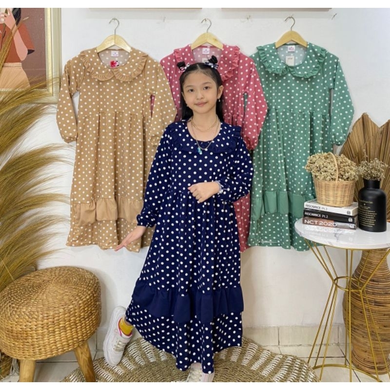 gamis anak  6 7 8 9 tahun baju ngaji anak baju muslimah anak dress anak remaja perempuan kerah bulat
