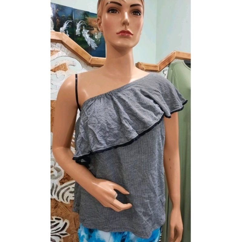 blouse kaos tshirt sabrina garis stripes pundak miring off shoulders merk talbots