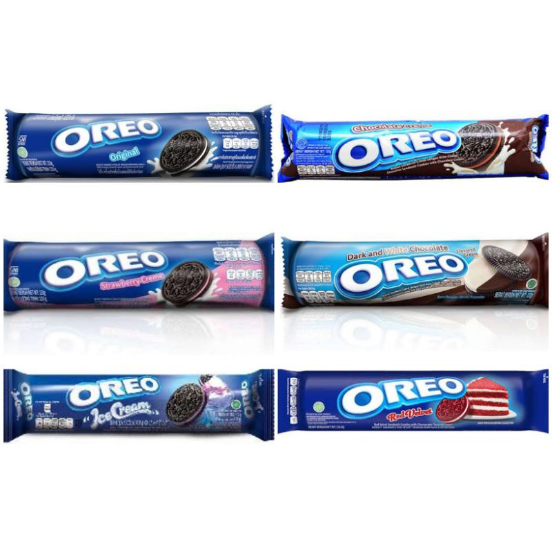 

Oreo Aneka Biskuit sandwich dengan Krim lezat vanila blueberry strawberry cokelat red velvet dark & white