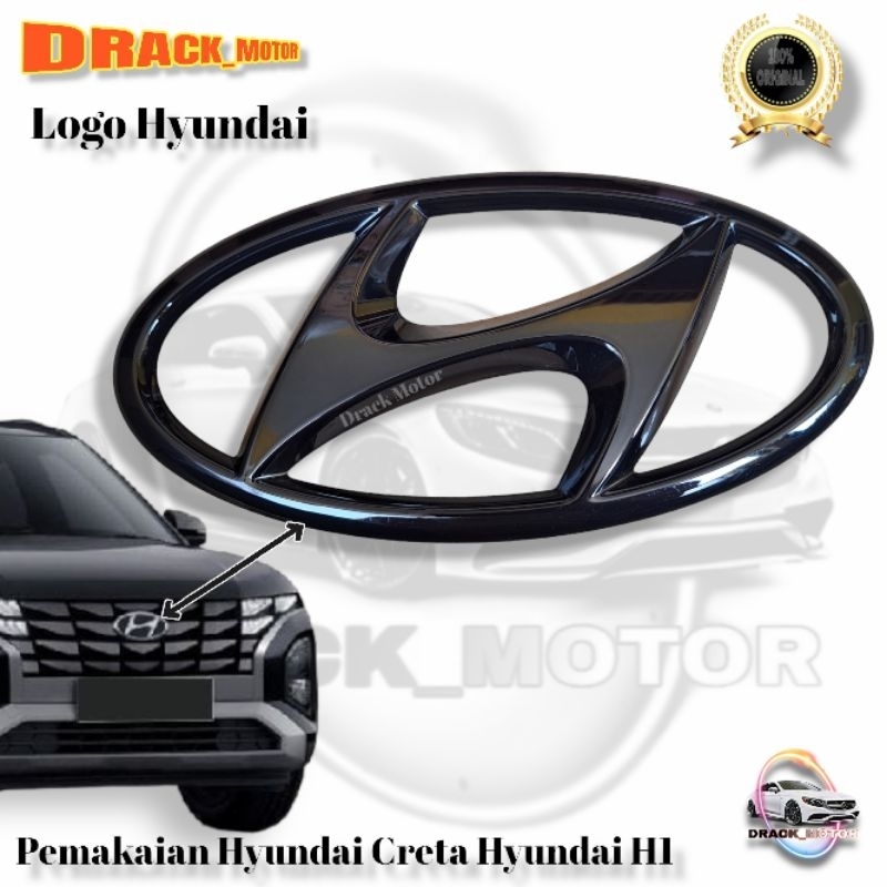 Logo Grill Depan Hyundai Creta 2018-2023 Black Chrome Original / Emblem Logo Grill Depan Hyundai Cre