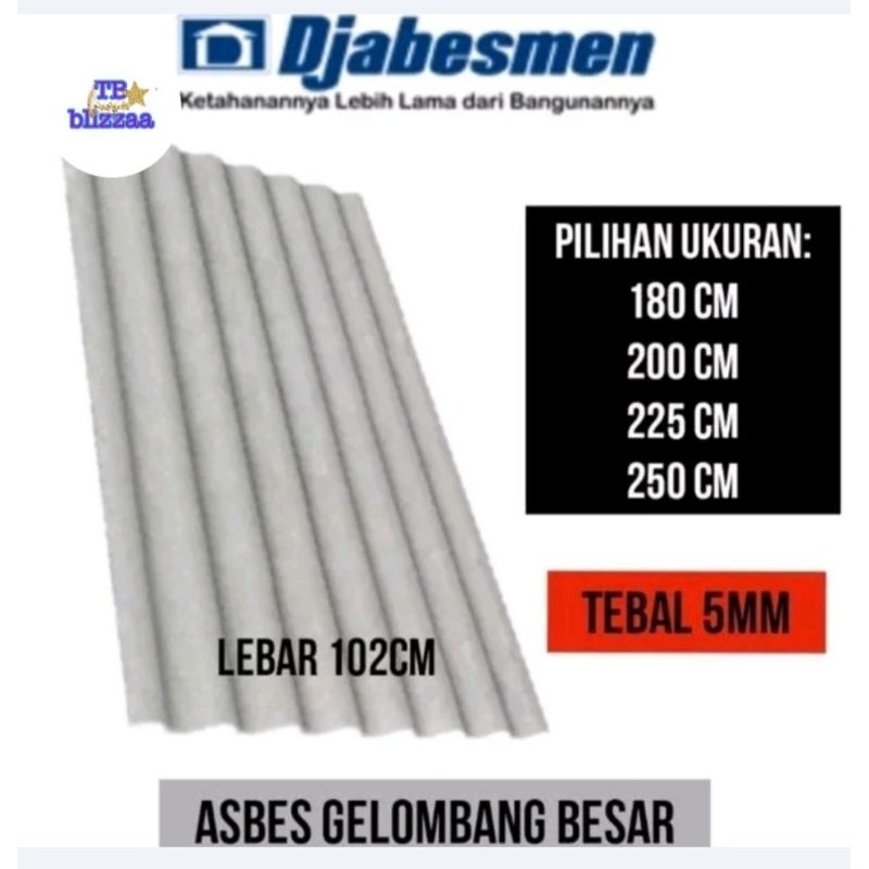 Asbes Gelombang Besar 180cm / 200cm / 225cm / 250cm Djabesmen Asbes Atap