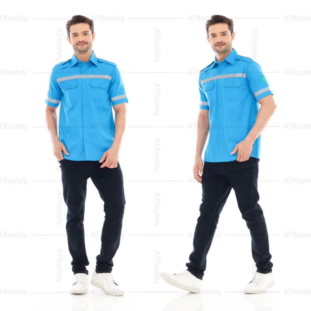 Wearpack Safety Lengan Pendek Biru Pria Baju Kerja Lapangan
