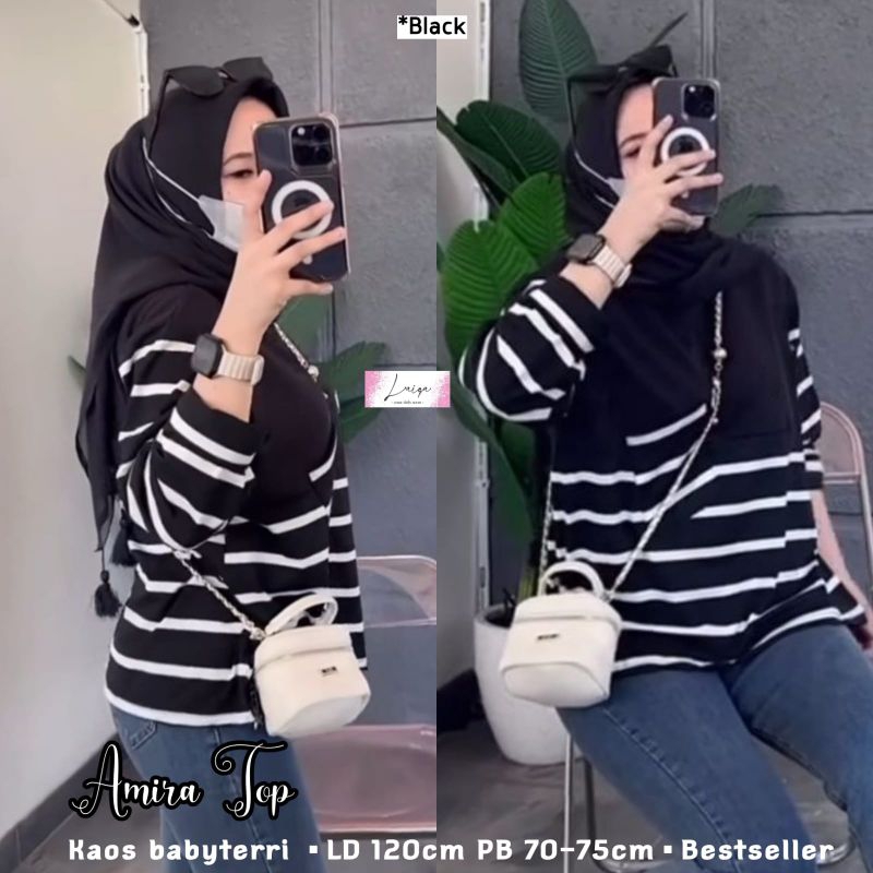 AMIRA TOP ORI BY LAIQA | KAOS WANITA GARIS GARIS