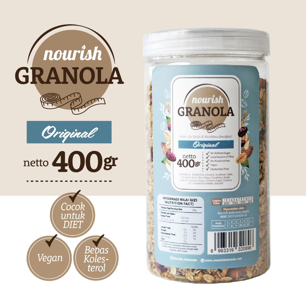 

Nourish Granola Original (Bebas Kolesterol, Tinggi Serat, Vegan) 400gr-Jakbar
