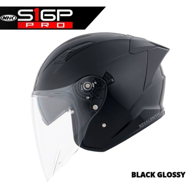 NHK S1 GP PRO SOLID BLACK GLOSSY | DOUBLE VISOR | HELM HALF FACE S1-GP PREMIUM SNI ORIGINAL