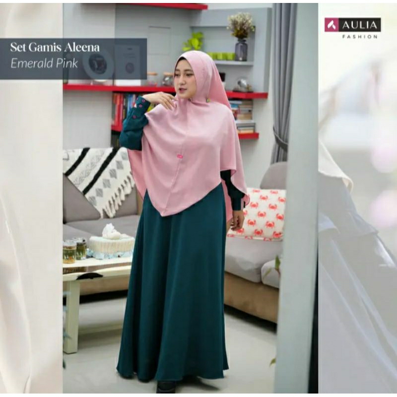 Set Gamis Aleena Emerald Pink Aulia Fashion || Set Gamis Aulia Fashion Terbaru Terlaris