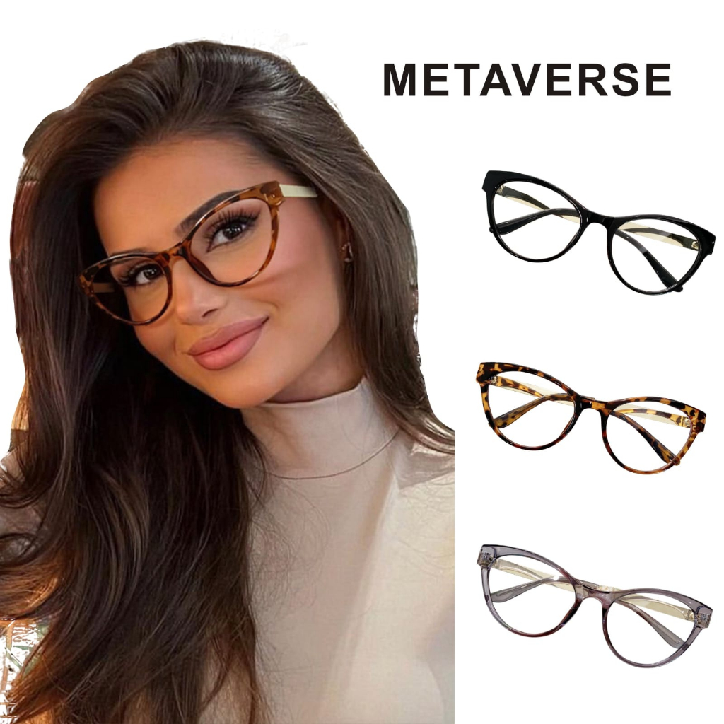 METAVERSE  Kacamata Lensa Photocromic Anti Radiasi Wanita Kacamata Bingkai Titanium Fuji Cat Eye Ant