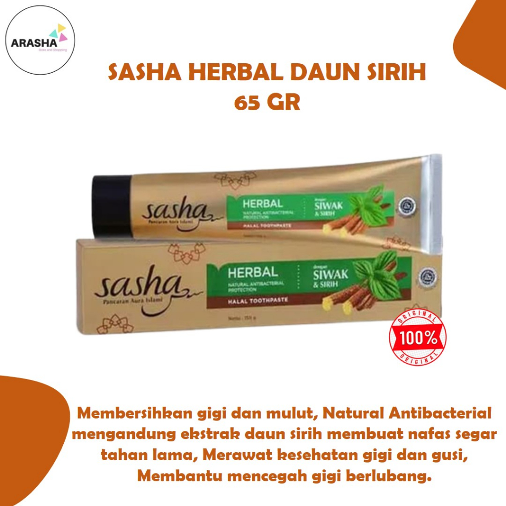 SASHA SIWAK HERBAL DAUN SIRIH 65 GR /Gusi Bengkak/Mulut Bau/Plak Gigi/Odol Gigi