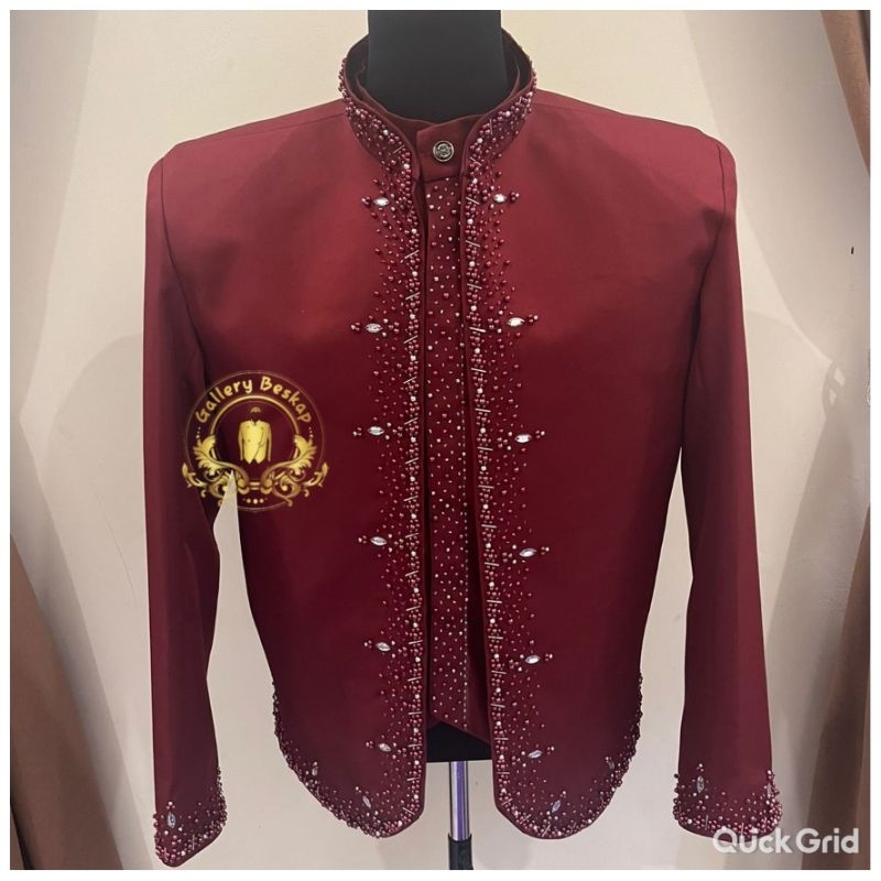 beskap jawa solo maroon new motif super premium bahan woll mate