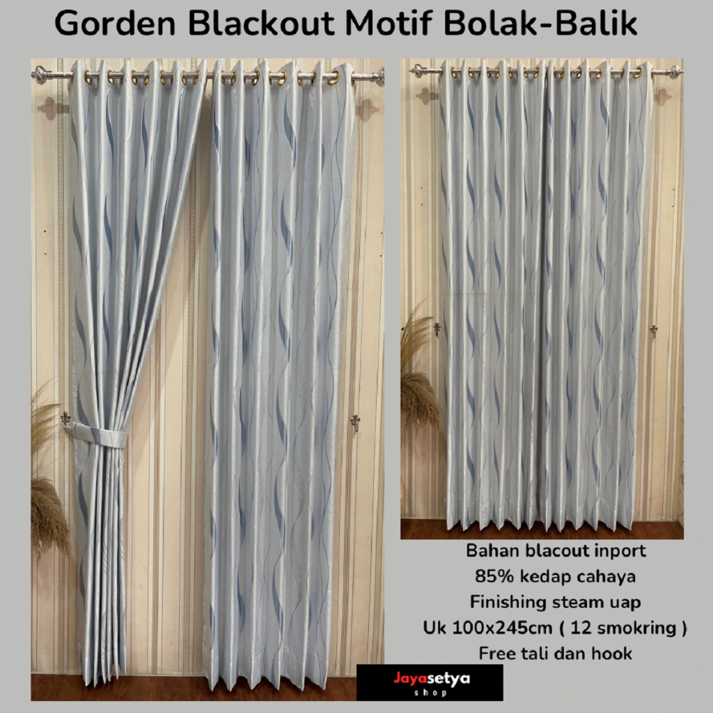 Gorden Blackout Motif Garis Abstrak Warna Putih Gorden Blackout Import Motif Bolak-Balik