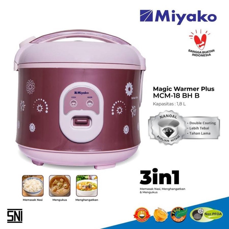 MAGIC COM / RICE COOKER / PENANAK NASI MIYAKO MCM 18BH (1.8L) BERLIAN HITAM