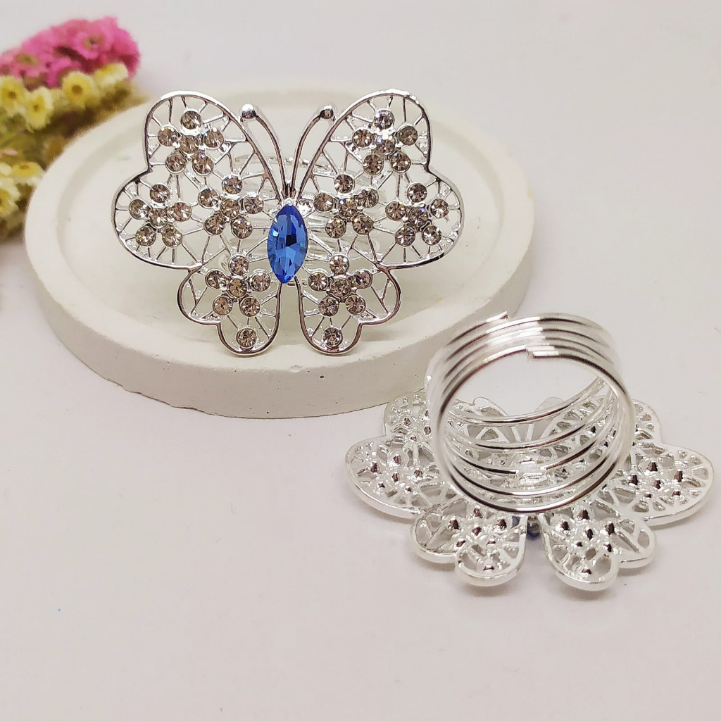 Termurah RING hijab /bros hijab/kolong jilbab/aksesoris hijab-Kupu 2 Blue Silver