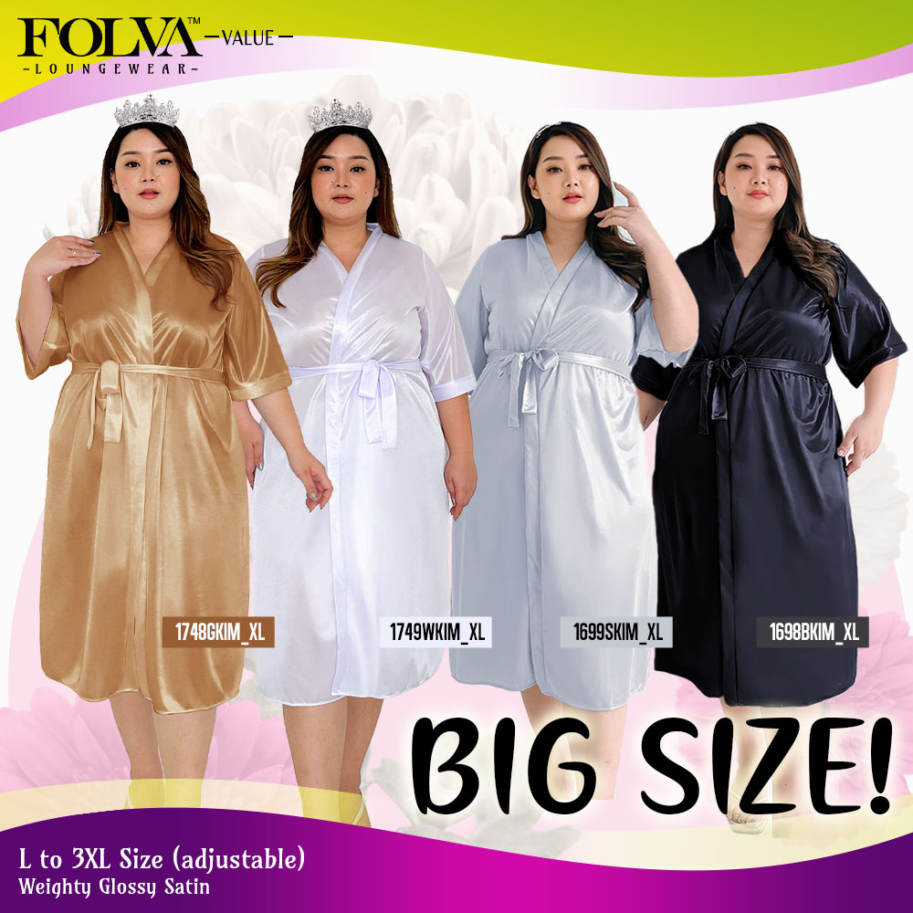 FOLVA Kimono Wanita Sleeping Robe Baju Tidur Satin Big Size