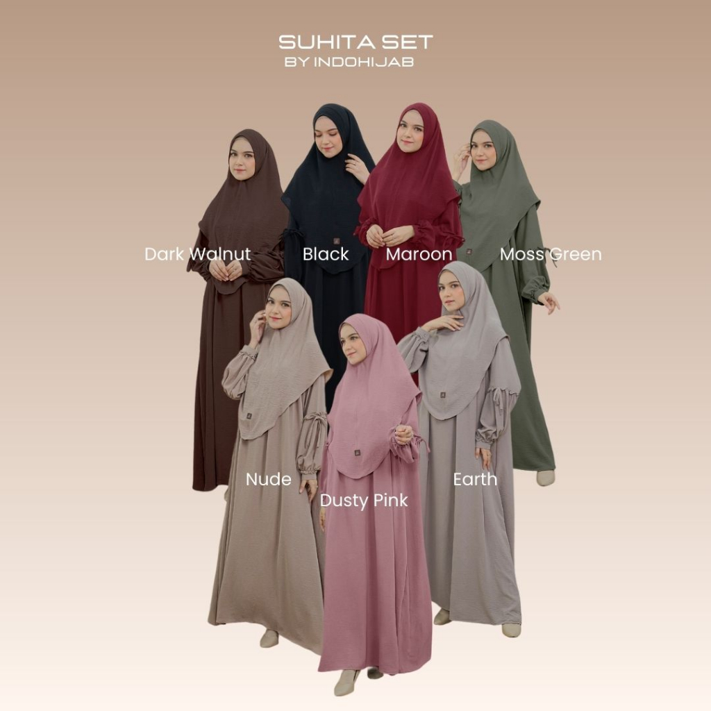 indohijab gamis set khimar hijab suhita crinkle polos syar'i terbaru