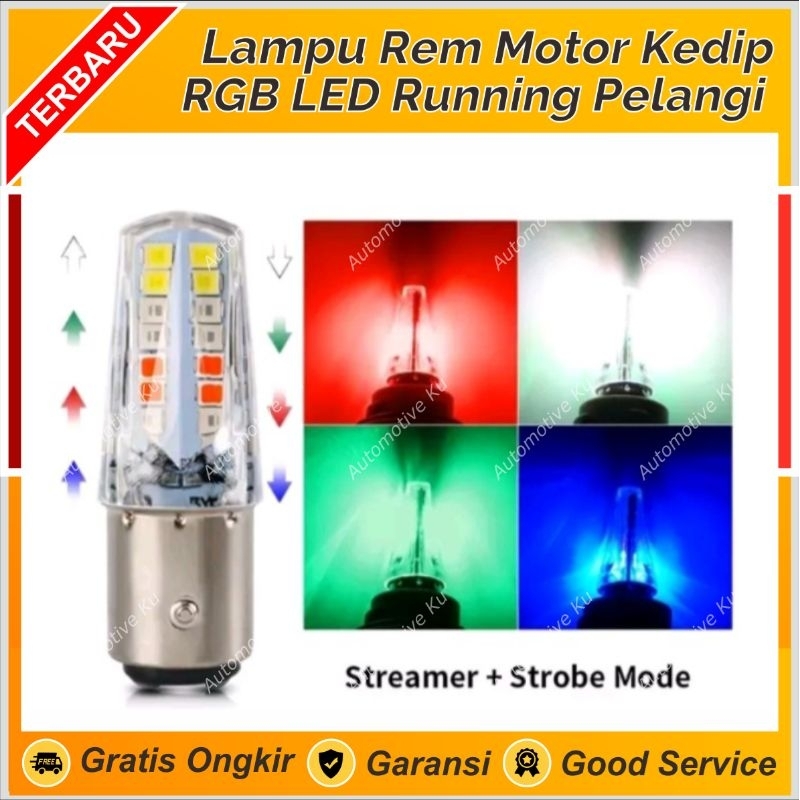 LAMPU REM MOBIL MOTOR LED KEDIP STOBO RUNNING RGB PELANGI BAYONET KAKI 2 BAY15D SUPRA JUPITER KHARIS
