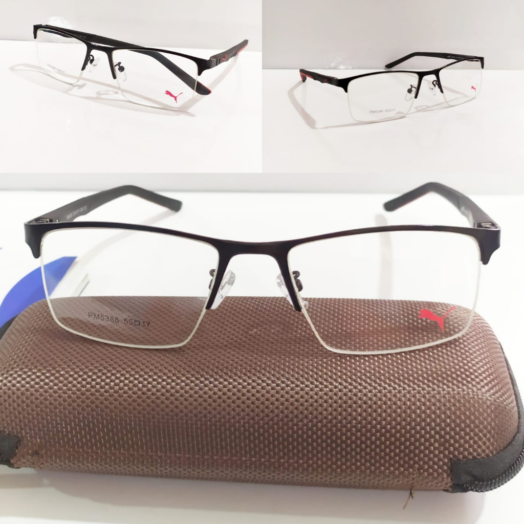 Frame kacamata sporty half frame setengah bingkai tangkai spring\per gratis case sleting