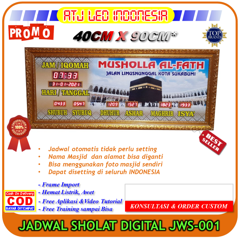 Jadwal sholat digital jam masjid lampu led jam adzan dinding prayer times