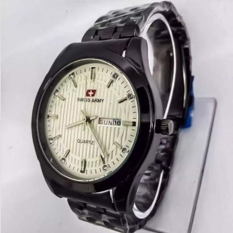 Bisa Cod Jam Tangan Pria Swiss Made Army Tanggal Hari Aktif Tali Rantai Stainless