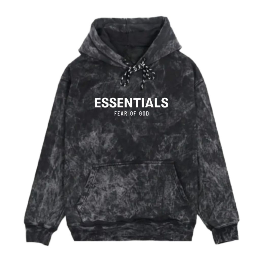 Essentials Sweater Hoodie Black Sandwash Pullover Unisex | Essentials FOG Hoodie Backprin | Essentia