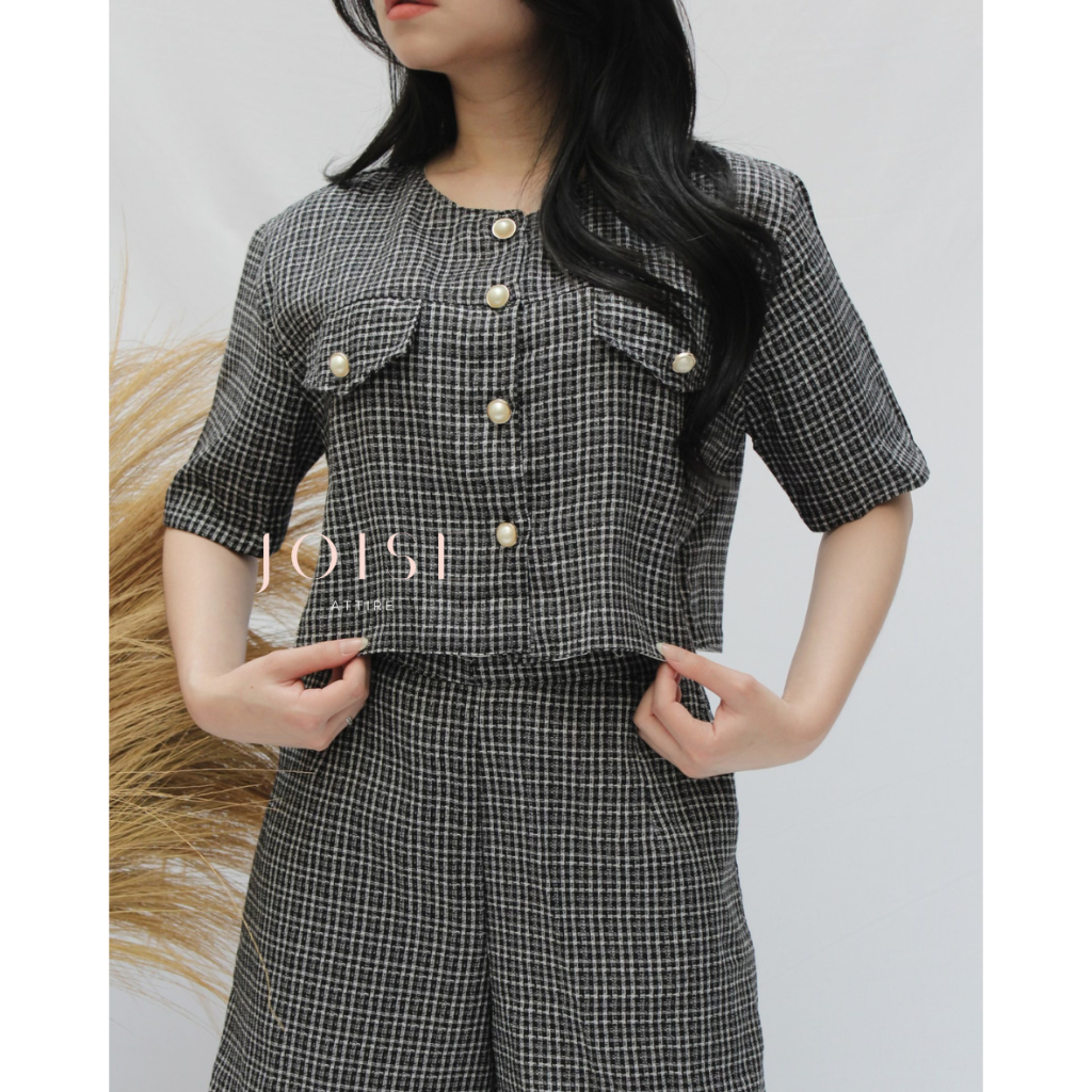 JOISE - Cecile Premium Tweed Set Atasan & Celana Pendek / Korean Tweed Top Setelan Baju Wanita Pende