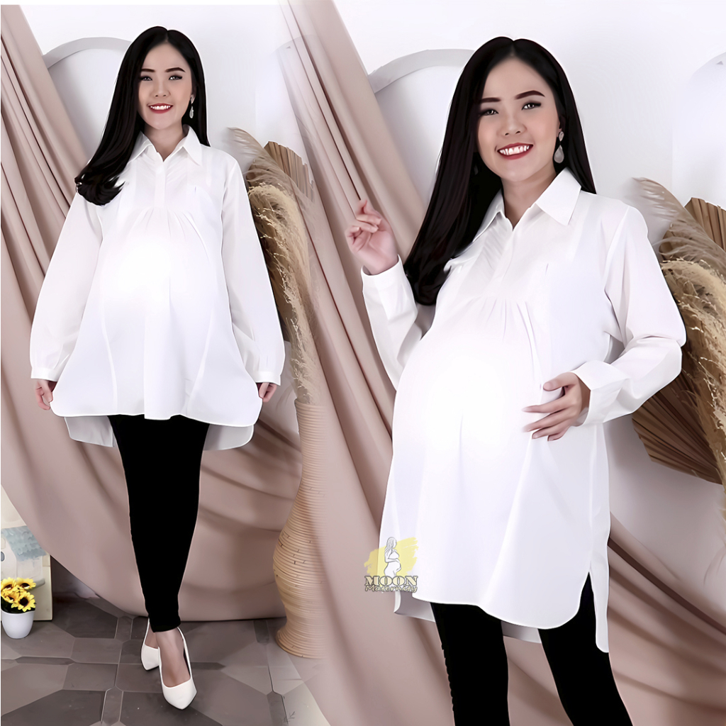 Baju Hamil Kerja dan Menyusui Lengan Panjang Warna Putih