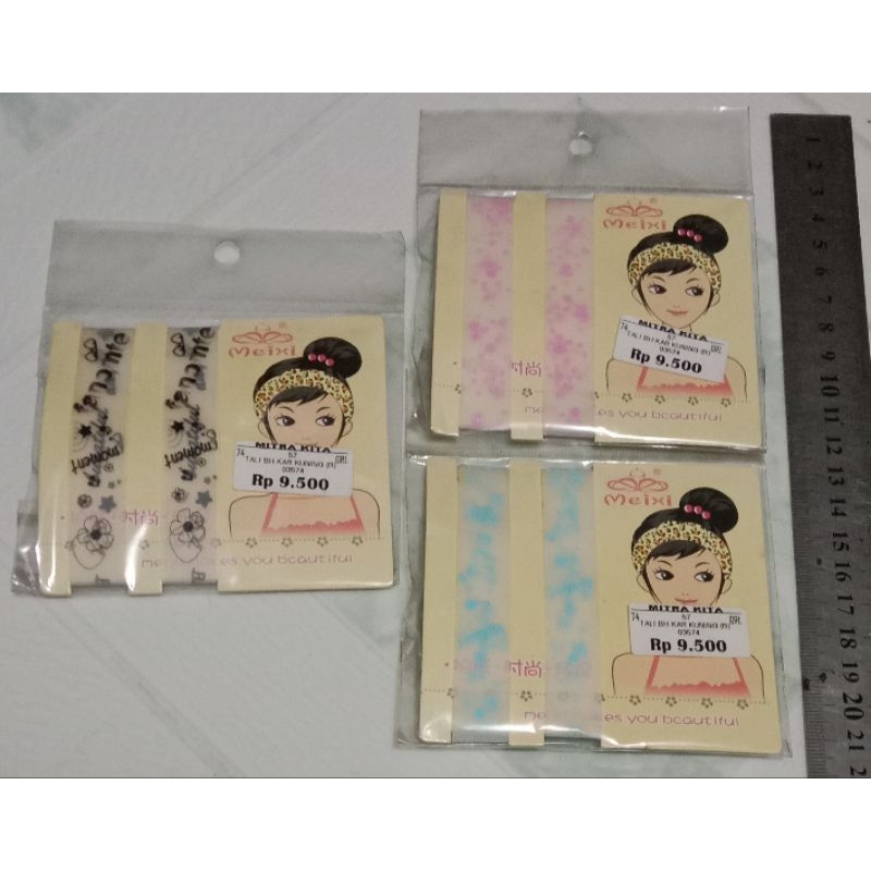 GROSIR TALI BRA BH PUTIH KARET ELASTIS MOTIF WARNA BIRU HITAM PINK MEIXI