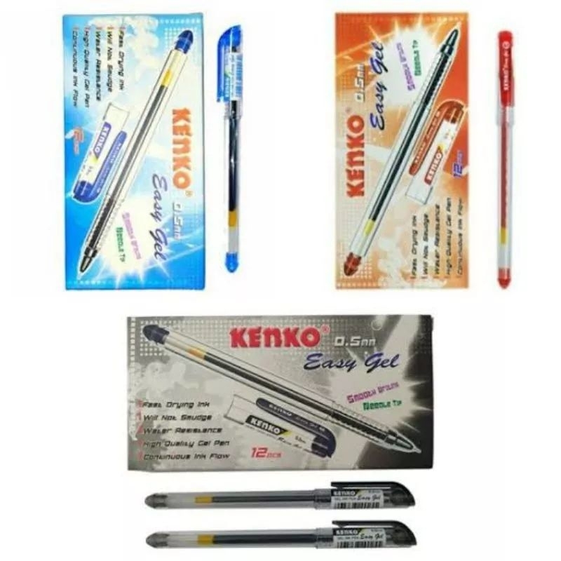 

Pulpen Easy Gel Kenko 1 kotak 12 pcs / Pulpen Cair Kenko 1 kotak 12 pcs