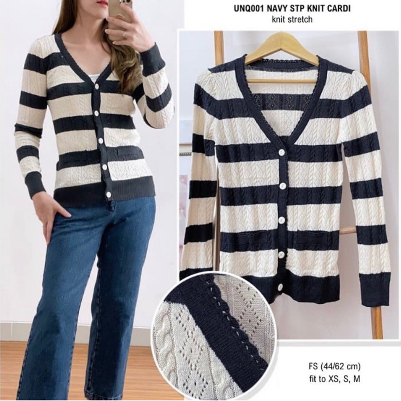 Knit Cardigan Wanita Stripe Navy Branded UNIQLO original