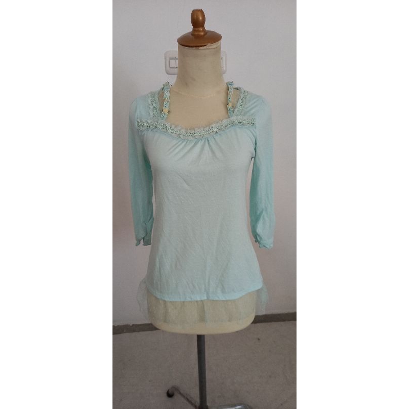 Mint Green Cotton Top by Axes Femme