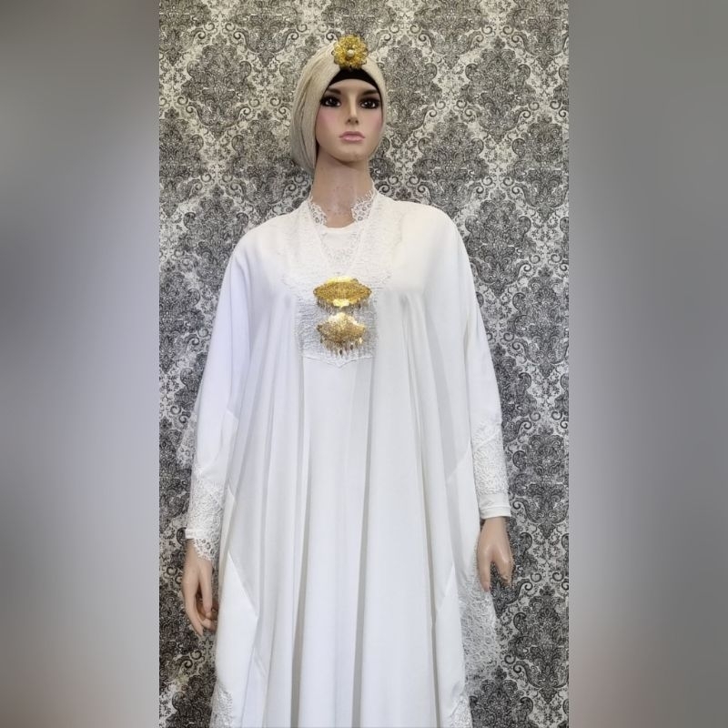 Kaftan Putih Lace 2025 - kaftan Kalong + Manset Kaos