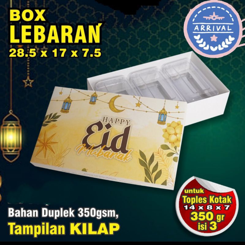 

box hampers lebaran isi 3 toples persegi
