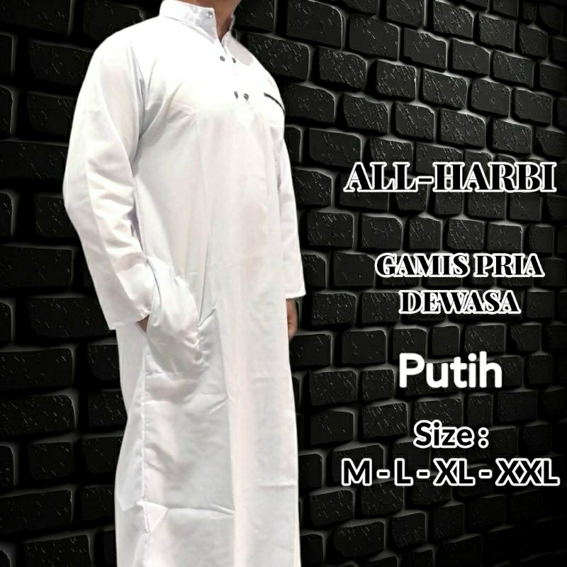 Baju Gamis Pria Putih/ Baju Muslim Pria Putih / Baju Koko Panjang Putih / Jubah Gamis Arab Putih