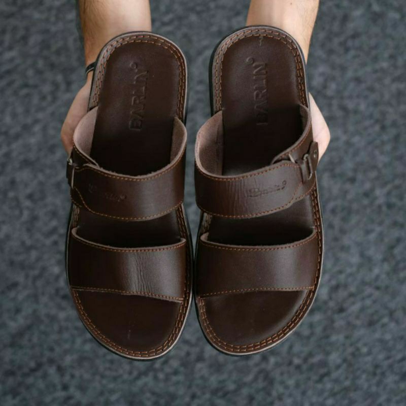 BRLNS2 TAN (KULIT ASLI) Sandal Kulit Pria Dewasa Terbaru Gaya Casual Full Leather Tebal