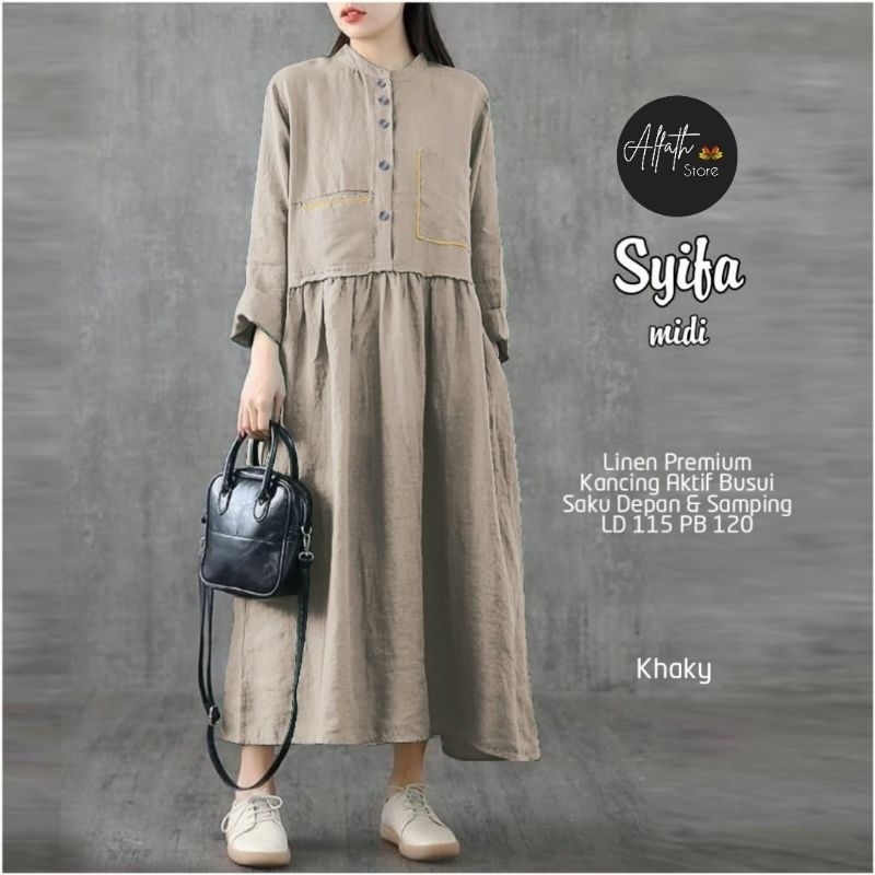 SYIFA MIDI BY ALFATH Bahan Linen Premium Gamis Linen